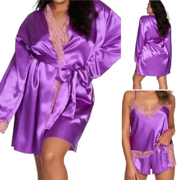 Frederick’s Of Hollywood Satin Lace Robe Matching Cami & Shorts 3 PIECE Sz.XL - Picture 8 of 11